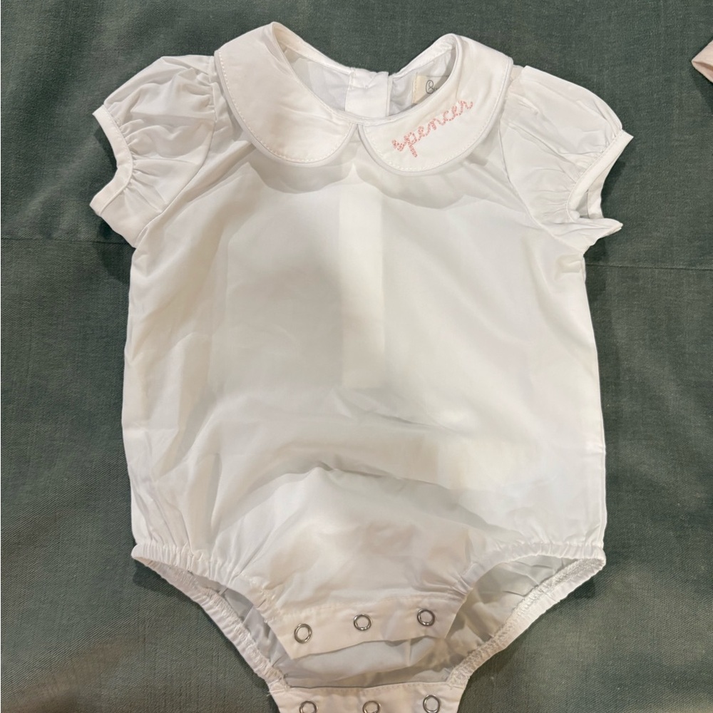 White Baby Bodysuit with Pink Embroidery